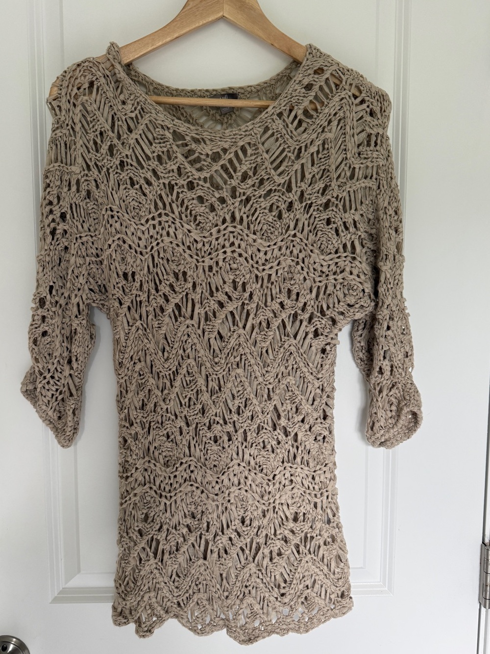J. Jill Open-Knit crochet Scoop Neck Sweater in Beige coastal medium